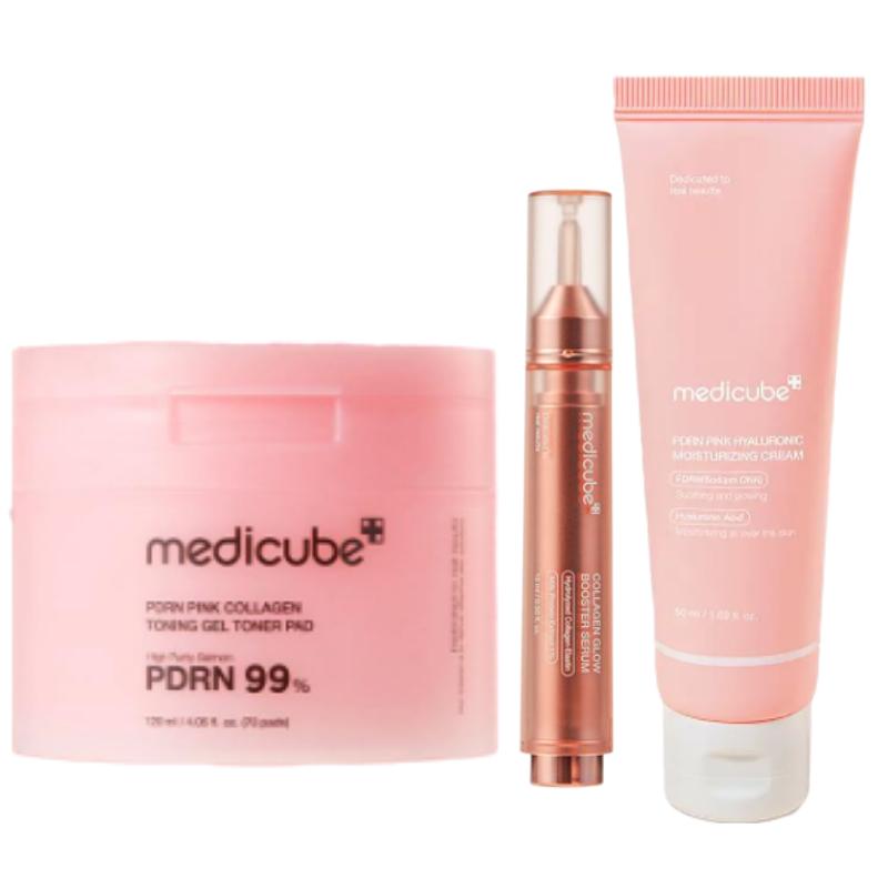 Medicube Pink Glow Trio PDRN Water Cream + Collagen Serum + Toning Pads