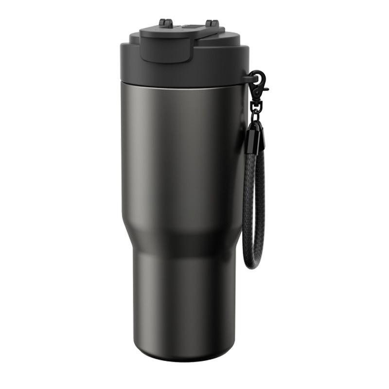 stainless steel vacuum insulated thickened coffee cup, car cup with lanyard, portable straw thermos, large capacity.