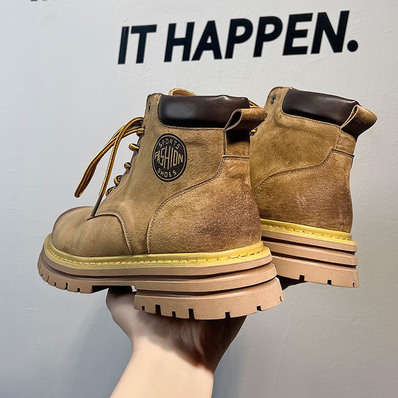 Martin Boots Men's Rhubarb Boots Autumn and Winter Pigskin Tooling Snow Boots Velvet Couple Boots 2345-A