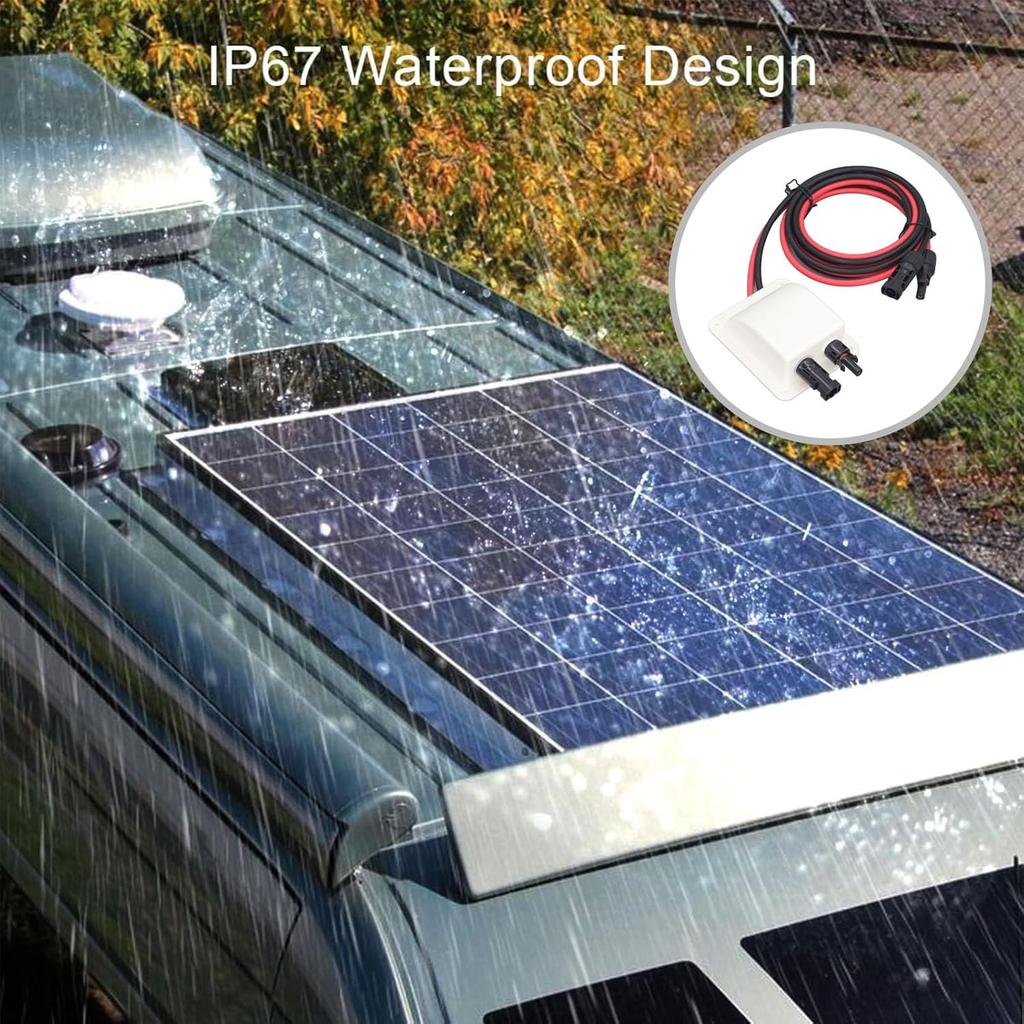 Walfront Solar Double Cable Entry Gland Box Solar Entry Housing with 2m 10AWG Extension Cord for RVs, Boats, Yacht, Roofs