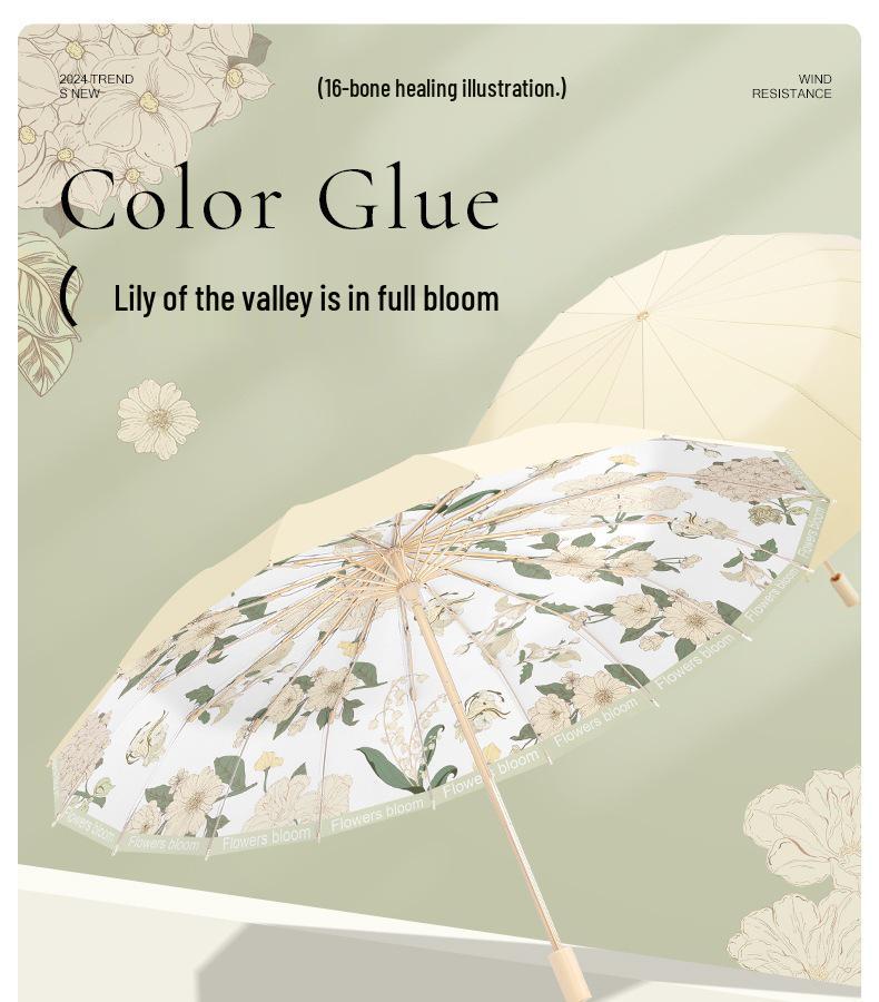 New 16-Rib Windproof UV Protection Folding Umbrella - Large Dual-Use for Sun & Rain