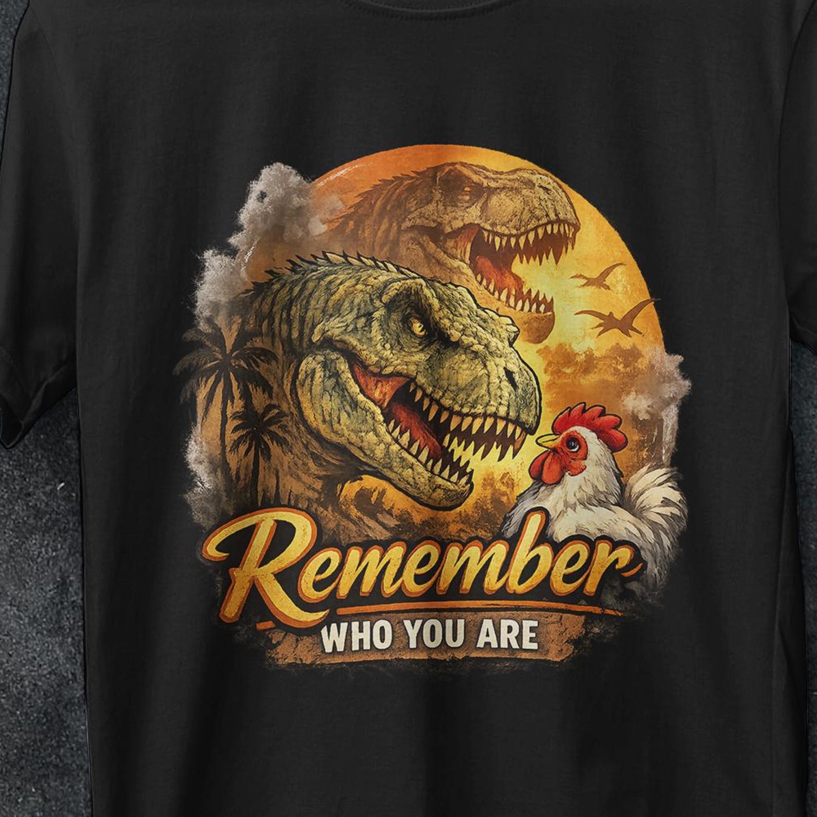 Remember Who You Are Shirt, T-Rex Chicken Evolution Shirt, Funny Science Shirt, Paleontology gifts, Meme shirt, Chicken Dinosaur Shirt S