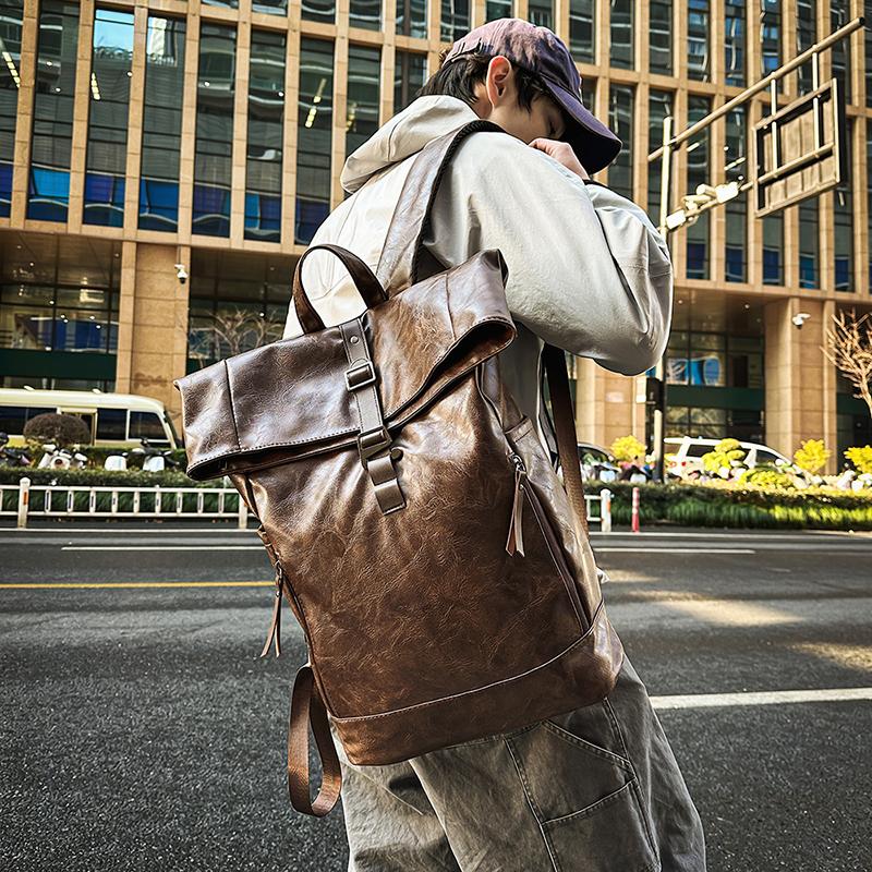 Plecak z miękkiej skóry Plecak męski Duża pojemność Torba na komputer Torba studencka do dojazdów Wodoodporna Jednolity kolor Torba podróżna