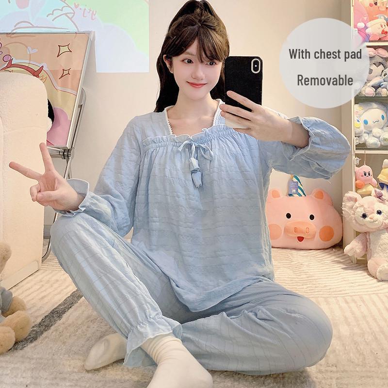 Women's Cloud Cotton Lace Pajama Cardigan Set - Spring & Autumn Collection