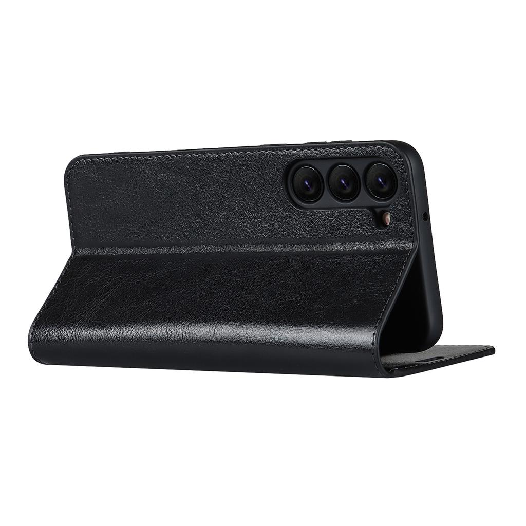 For Samsung Galaxy S23+ Magnetic Absorption Phone Cover Stand Flip Wallet Crazy Horse Texture Genuine Leather Phone Case