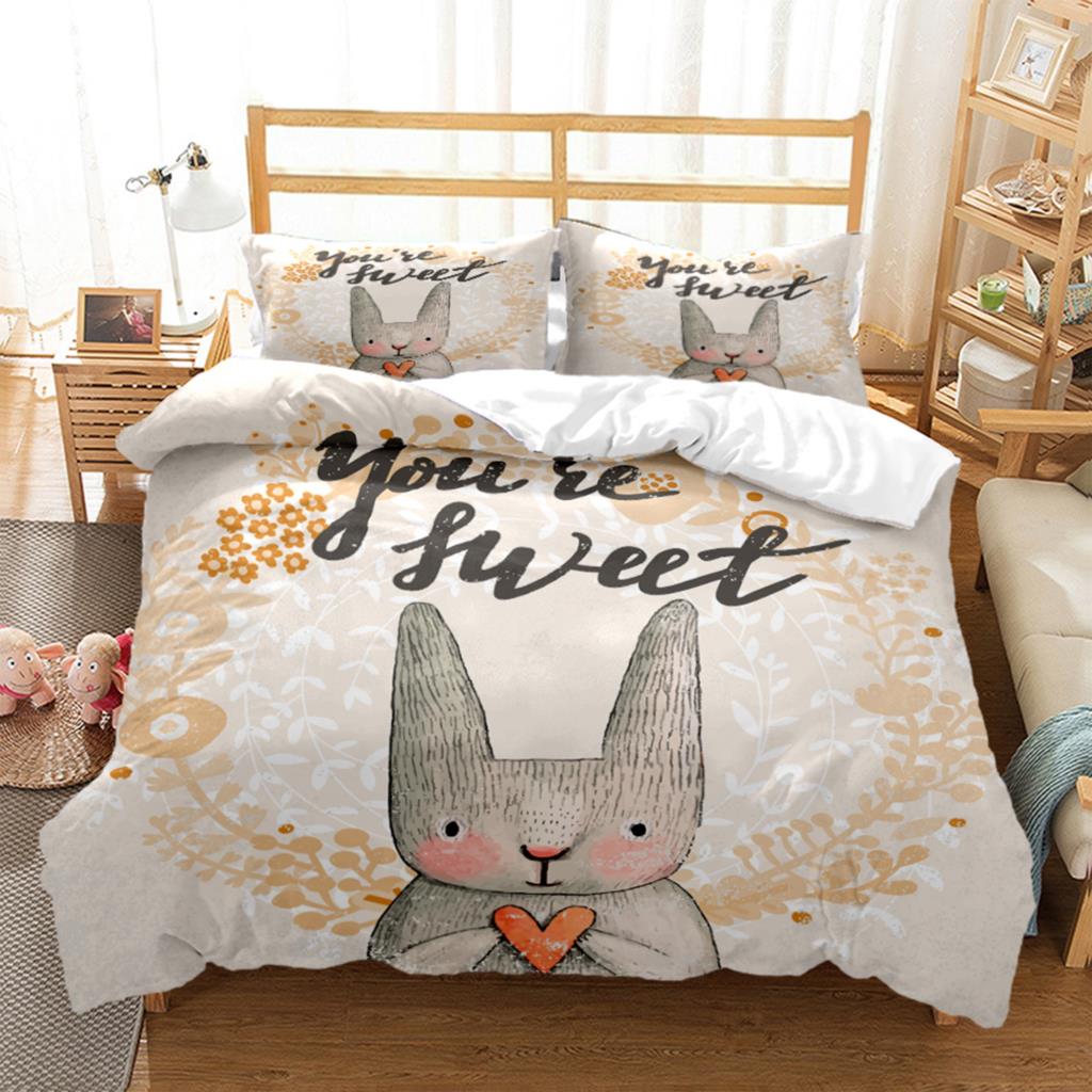 Bunny HD Bedding Set Teen King Bedding Set Children's Bed Down Duvet Cover Pillow Cover Bedding Set