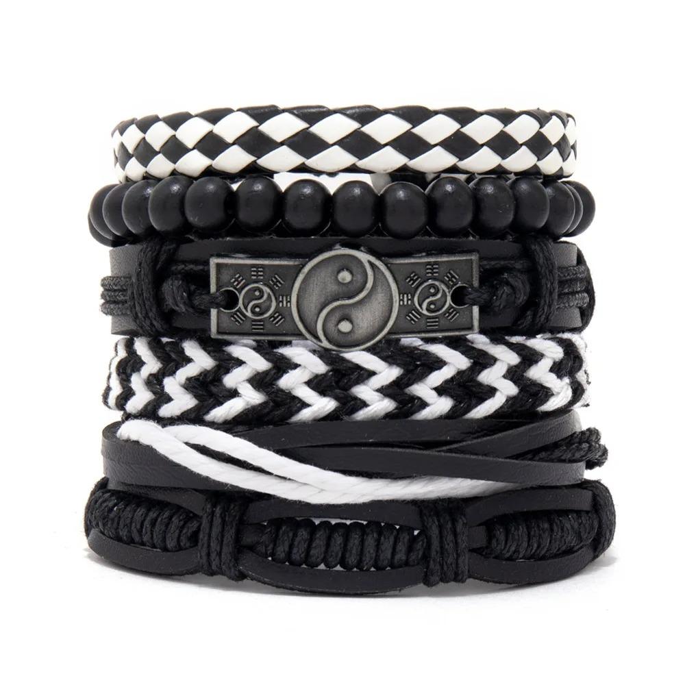 1 Mode-Armband Wikinger-Armband Für Männer Handgelenk-Armbänder Geflochtenes Totenkopf-Hand-Schmuckstück Verstellbares Leder-Set-Armband Für Leder