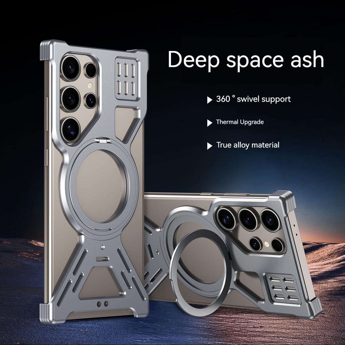 

Titanium Alloy Frameless Phone Case For Samsang Galaxy S25 S24 S23 Ultra Aluminum Alloy Bumper Magnetic Rotation Holder Cover For Galaxy S25Ultra серый