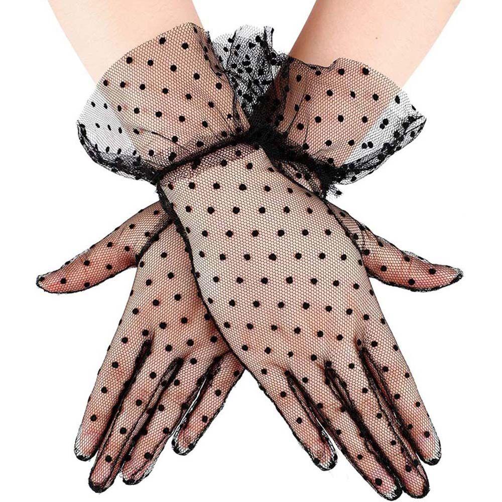 Stretchy Lotus Leaf Driving Full Finger Lace Gloves Polka Dot Gloves Women Lace Gloves Korean Style