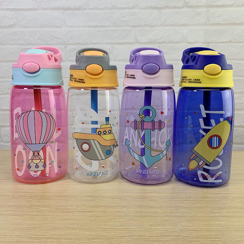 480ml Cute Cartoon Water Bottle Portable Safety Lock Straw Cup Kids Lovely Leak-proof Drinking Jug For Outdoor Camping School