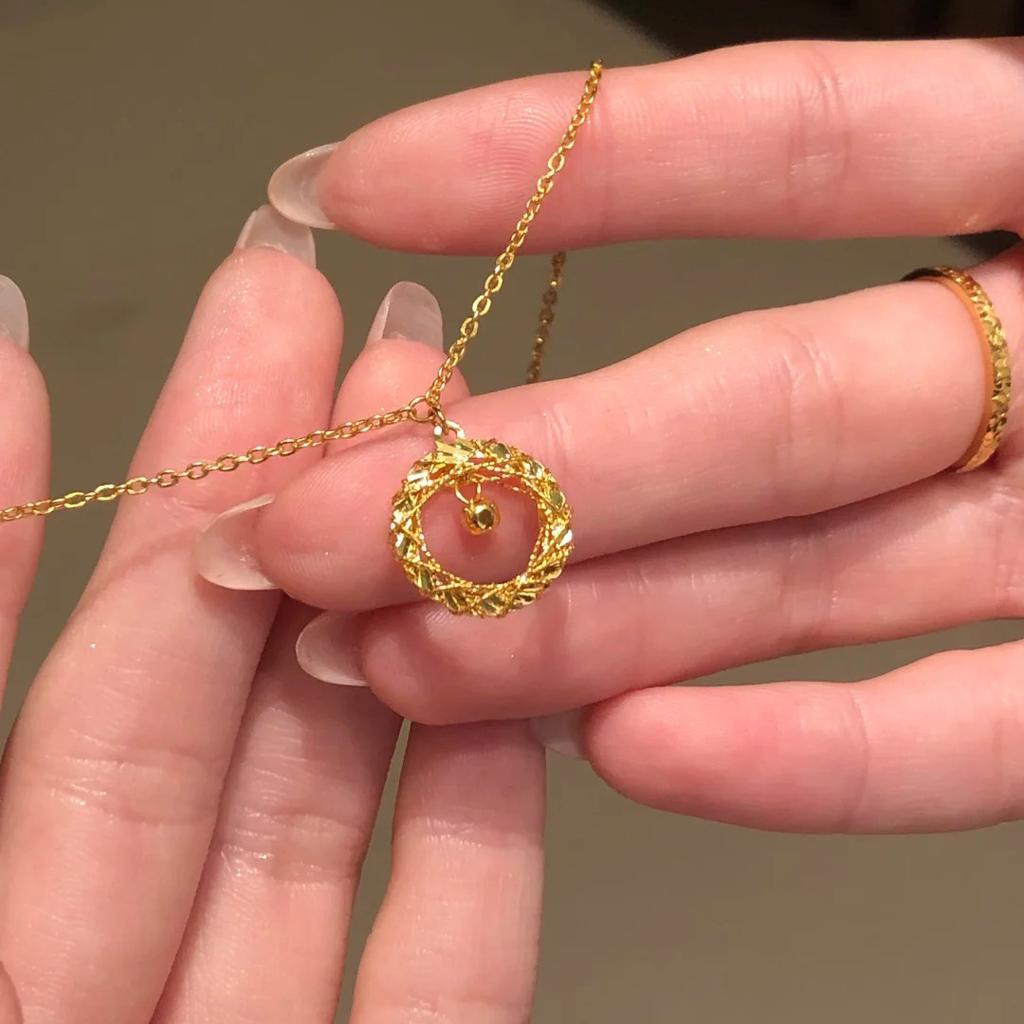 Small Fading Gold No Necklace Exquisite Collarbone Chain Full Of Blessing Light Luxury Titanium Steel Brushed Lucky Bag