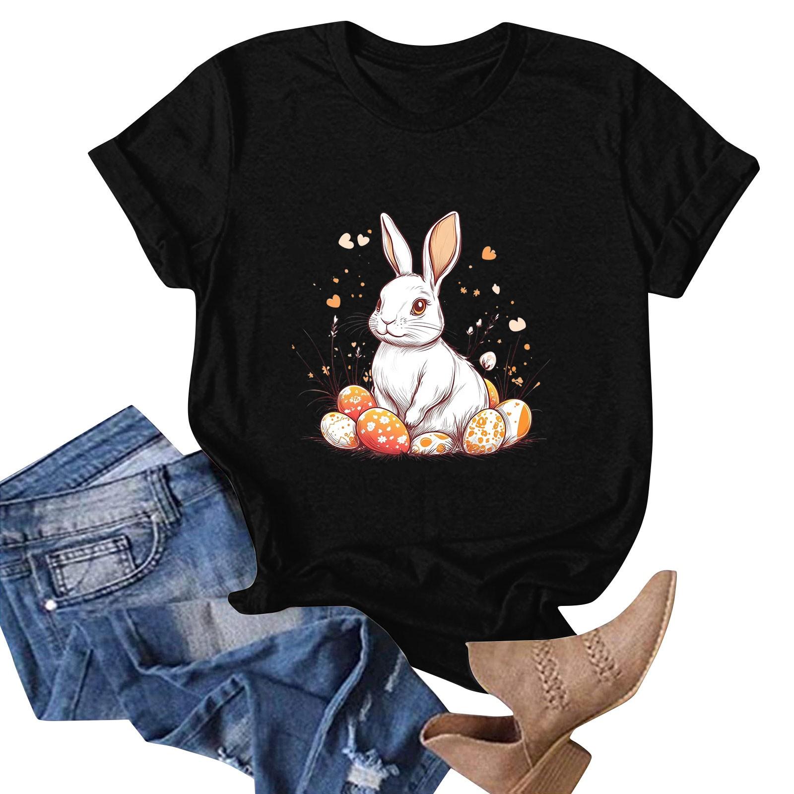 

Женская футболка с коротким рукавом и принтом пасхального кролика S чёрный