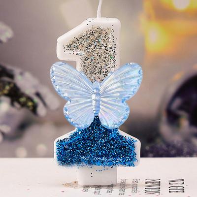 1PC Nummer 0-9 digitale Kerze funkeln Silber Kuchen Topper blau Schmetterling Geburtstag Party liefert