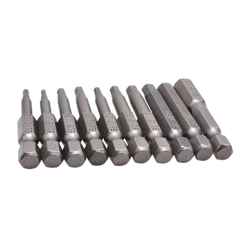 10-Piece 50mm Imperial Hex S2 Steel Magnetic Screwdriver Bits