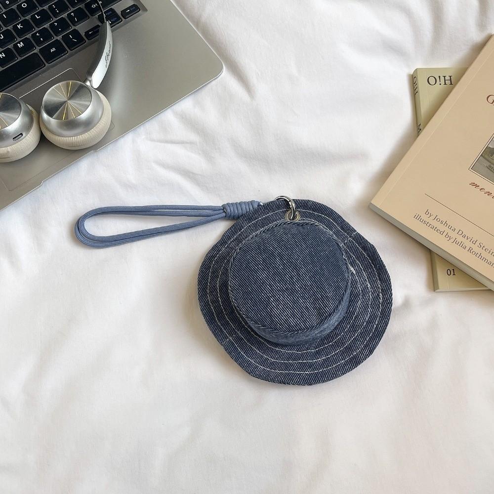 Portable Denim Hat Shape Wallet with Hand-Held Strap Pendant Bag Money Pouch Headphone Bag Women