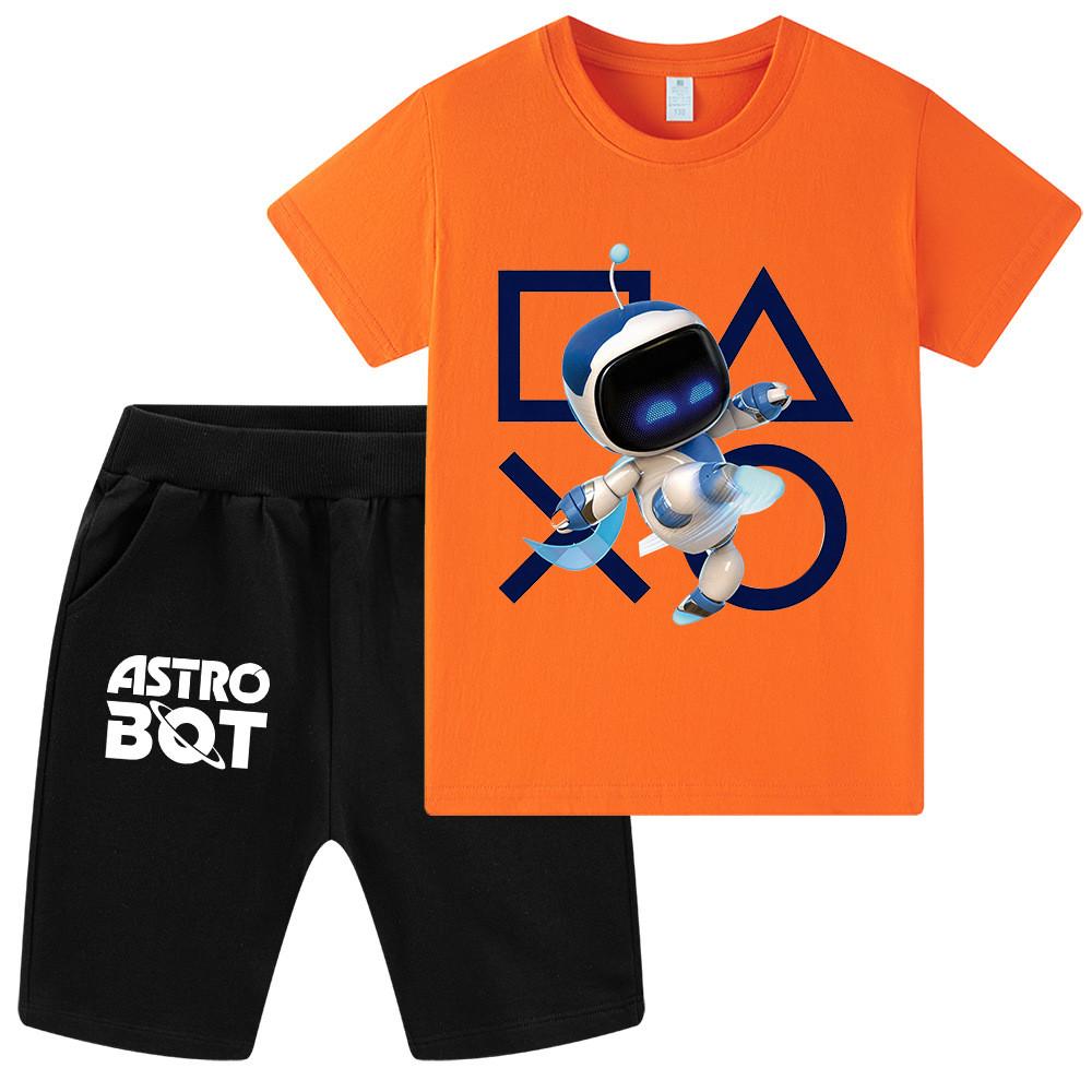 WA1338 Kids Boys Girls Astro Bot Print Short Sleeves T-shirt Shorts Clothes Sets