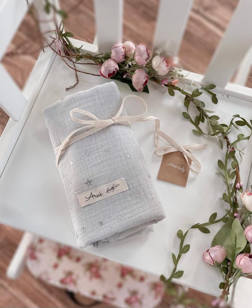 Muslin Swaddle Wrap 80x80cm Double Gauze (Ash Stars)