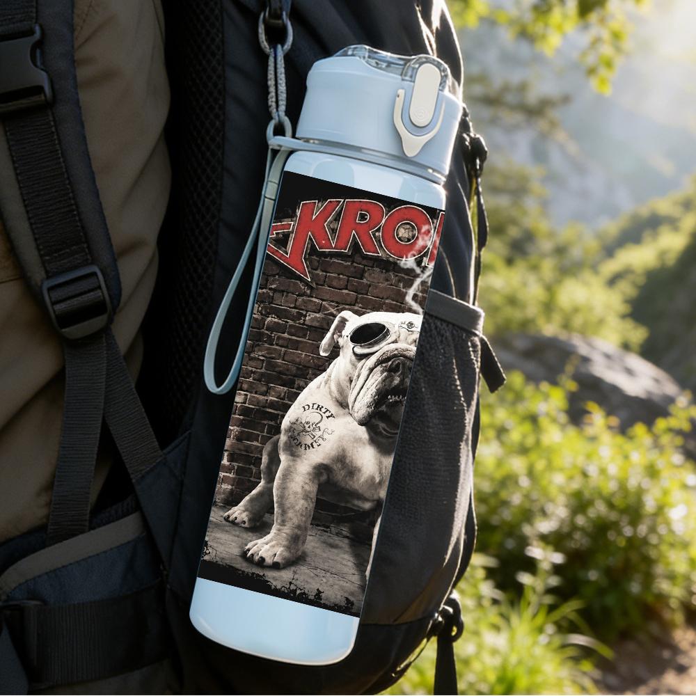 1 Stück Retro Bulldogge Hund Vintage Porträt Druck 750ml Tragbare Sportwasserflasche Auslaufsicher Reise Fitnessstudio Trinkbecher