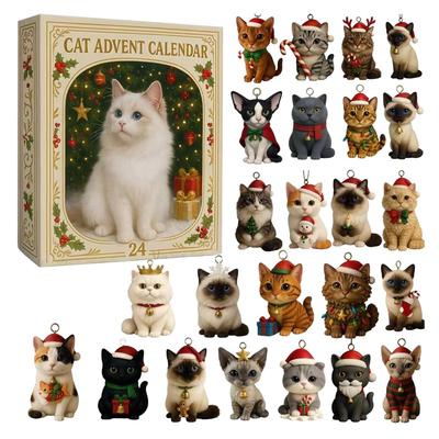 24 Days Cat Advent Calendar 2D Acrylic Cat Pendant Christmas Countdown Advent Calendars Xmas Tree Ornament Decor Christmas Gifts
