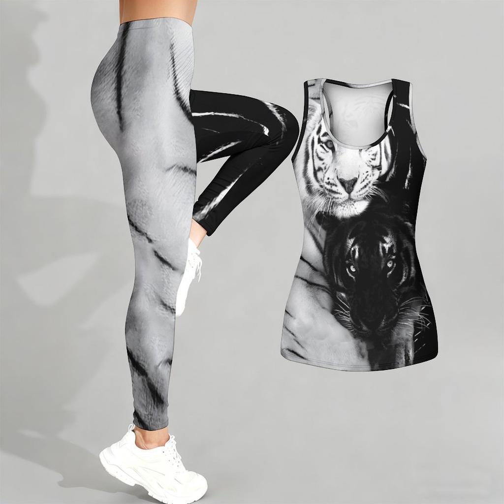 Fierce Tiger Printed Yoga Outfit for Women Fashion Workout Leggings Fitness Sports Casual Yoga Set Sports Suit