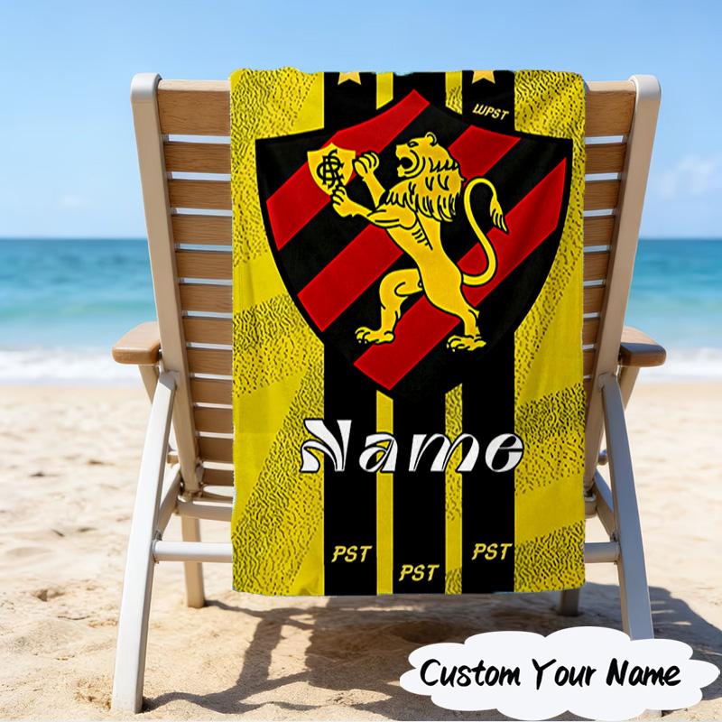 1PC Custom Name Beach Towel Recife Lion Crest Flag Beach Towel, Suitable for Camping, Travel, Beach Accessories, Super Absorbent, Family Gift