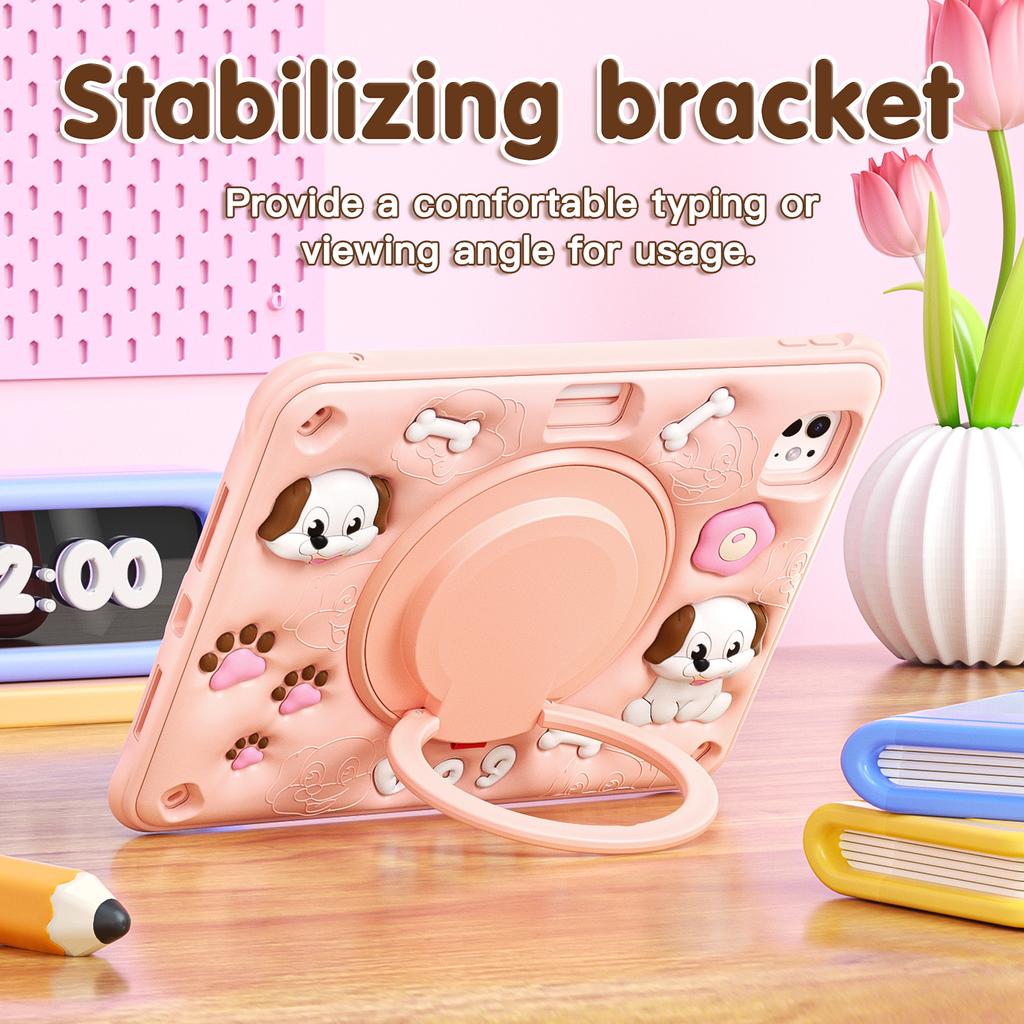 For iPad Pro 11 (2025)/11 (2024) Case with Shoulder Strap Cute Dog Kickstand PC+Silicone+TPU Tablet Cover