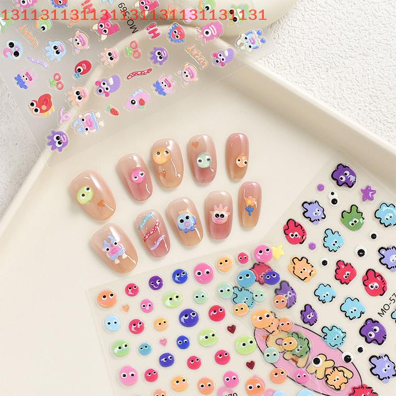 3D Cute Little Monster Nail Stickers Art Kawaii Cartoon Slider For Nails Self-Adhesive Decals Japanese Style Manicure Decoration