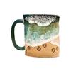 Yousheng Paw Print Ocean Shoreline Mug Ceramic Coffee Cup Handmade Waves Pattern Tea Mug 11oz/15oz Sea Foam Claw Drinking Mug Beach Souvenir Gift