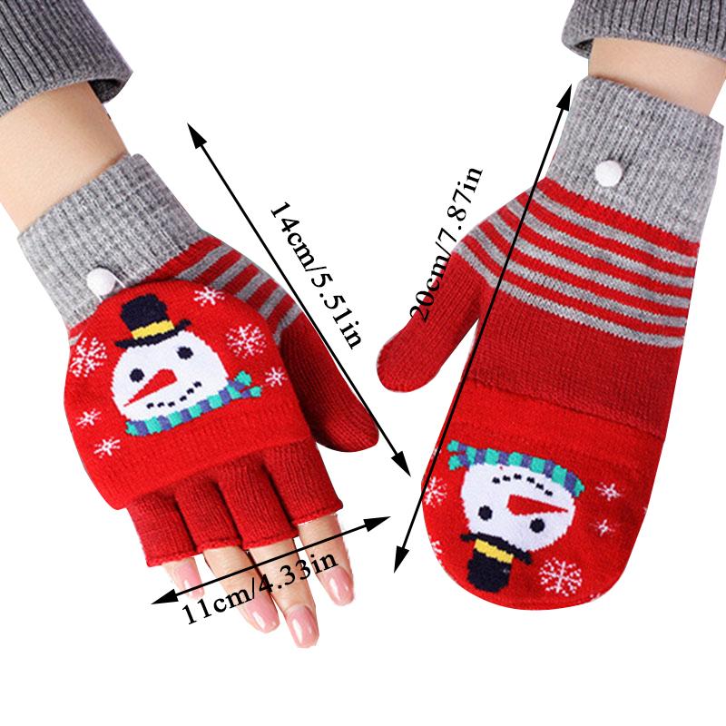 Gants à rabat crochetés Hiver Femmes Gants chauds demi-doigts Épais Garder au chaud Gants sans doigts Noël Gants tricotés Doux