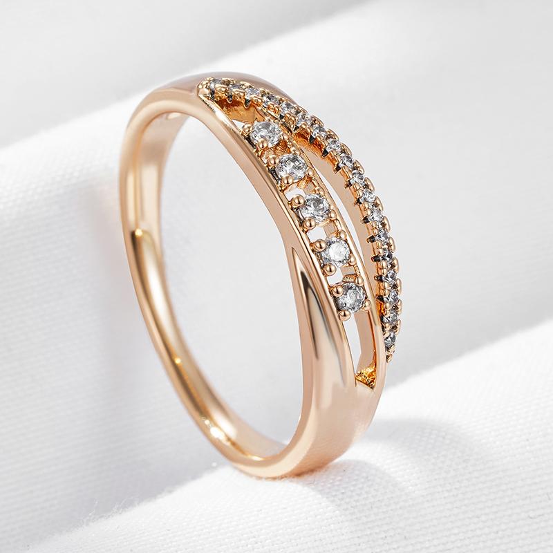 Unusual  Rose Gold Color Rings For Women Fashion Shiny Natural Zircon Accessories Minimalist Daily Fine Jewelry