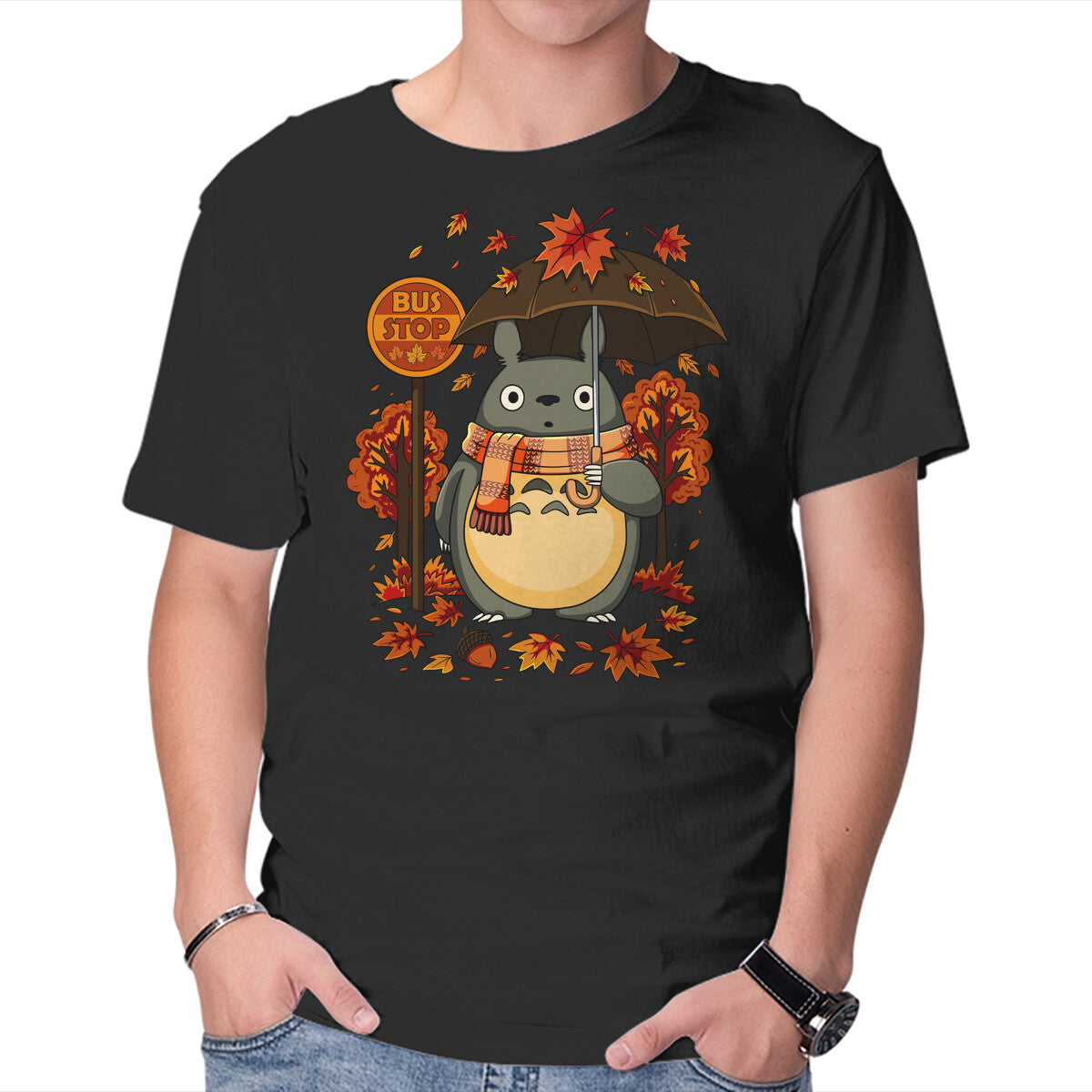 Unisex Crew Neck T-Shirt Autumn Bus Stop Graphic Short Sleeve Casual Tee XL