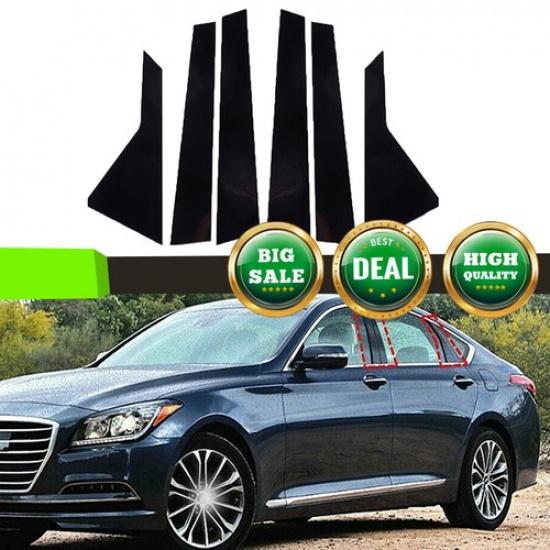 Glossy Black For HYUNDAI GENESIS G80 2015-2022 Pillar Posts Cover Door Trim 6Pcs