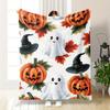 Halloween Flannel Fleece Throw Blanket - Pumpkin Ghost Witch Hat Print, Cozy Soft Plush Blanket for Sofa, Bed, Car, Office, Camp