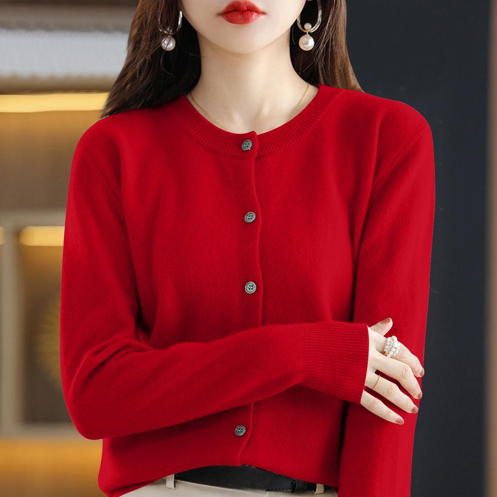 Cardigan da Donna con Bottoni e Girocollo, Maglione a Maglia Capospalla