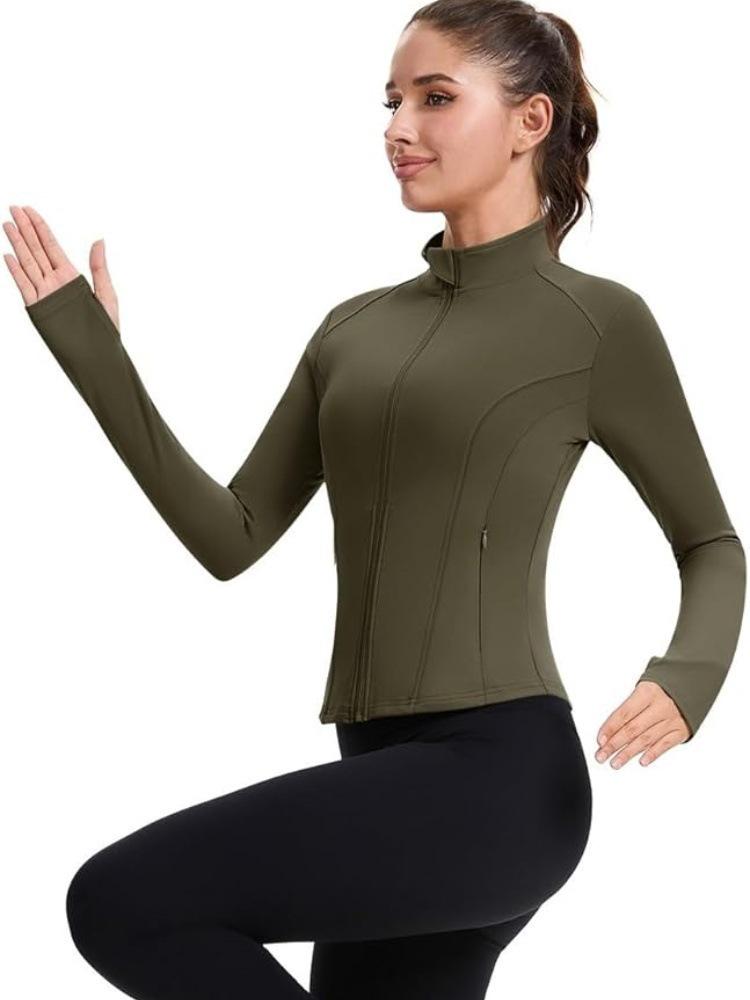 Autumn Slim-Fit Stand-Collar Yoga Jacket, Zip-Up Long-Sleeved Fitness Top
