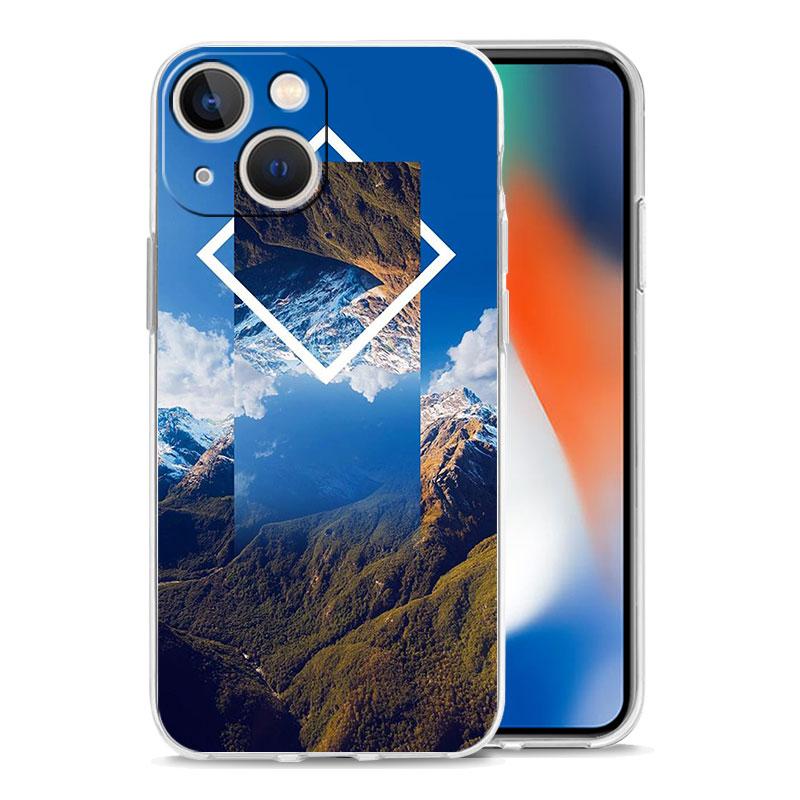 Phone Case For iPhone 15 14 13 12 Mini 11 Pro Max XS X XR 7 8 Plus Clear Shockproof Silicone TPU Cover Forest Geometry Wood