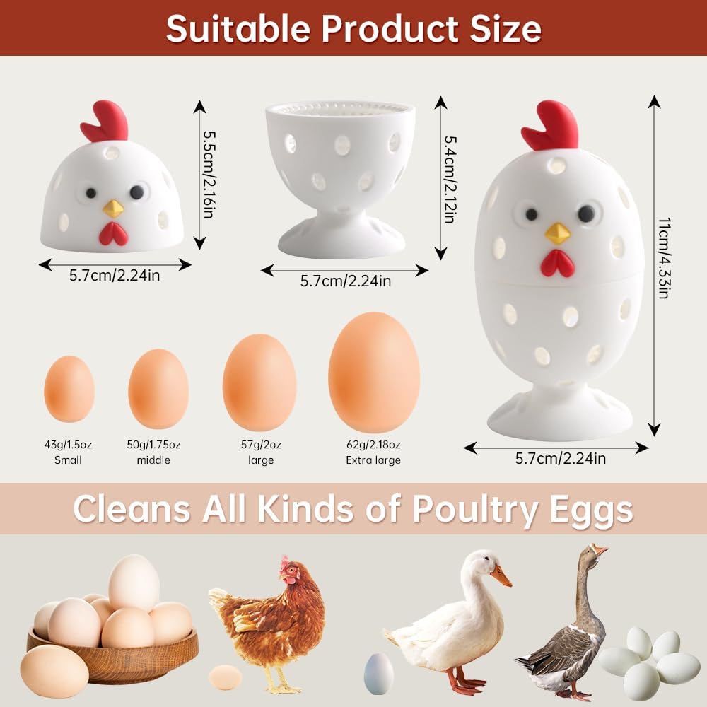 Limpiador de Huevos con Cepillo, 2 Piezas Limpiador Frotador de Huevos de Silicona para Huevos Frescos, Herramienta Limpiadora Rotatoria Multiusos para Frutas y Verduras para Huevos Frescos