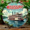 Vintage Mississippi Riverboat Metal Wall Art  Circular Tin Sign with Rustic Americana Design No Frame Needed Easy Hook Instal