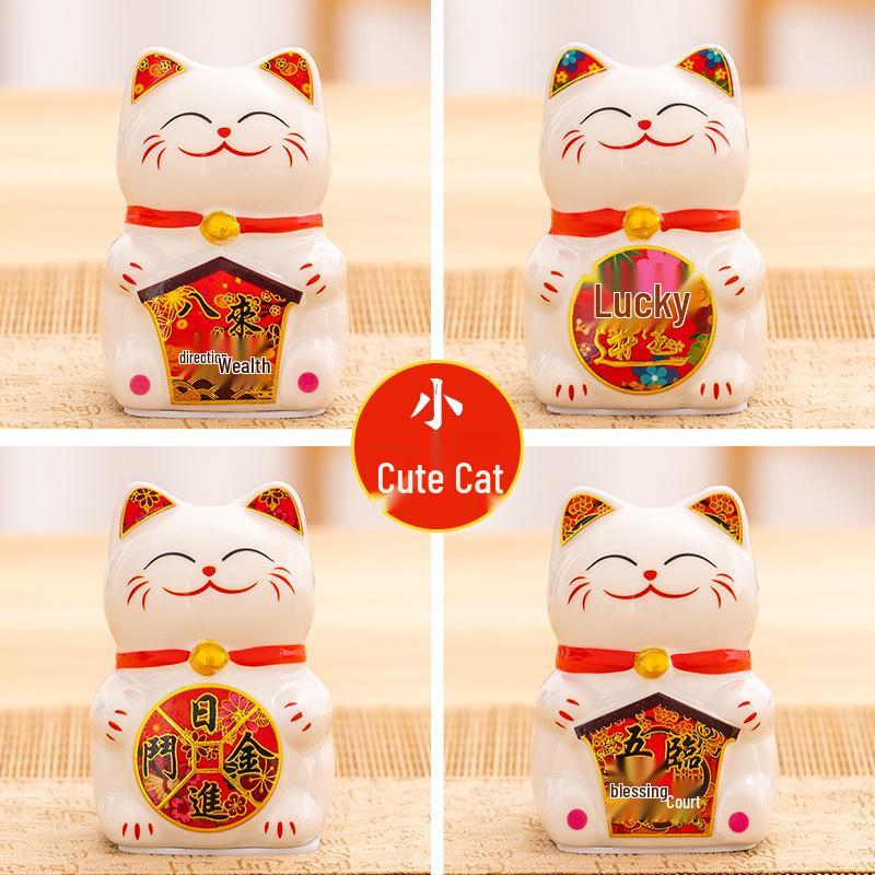 Creative Ceramic Cute Cat Mini Ornaments: Japanese Lucky Fortune Cat for Office Desk.