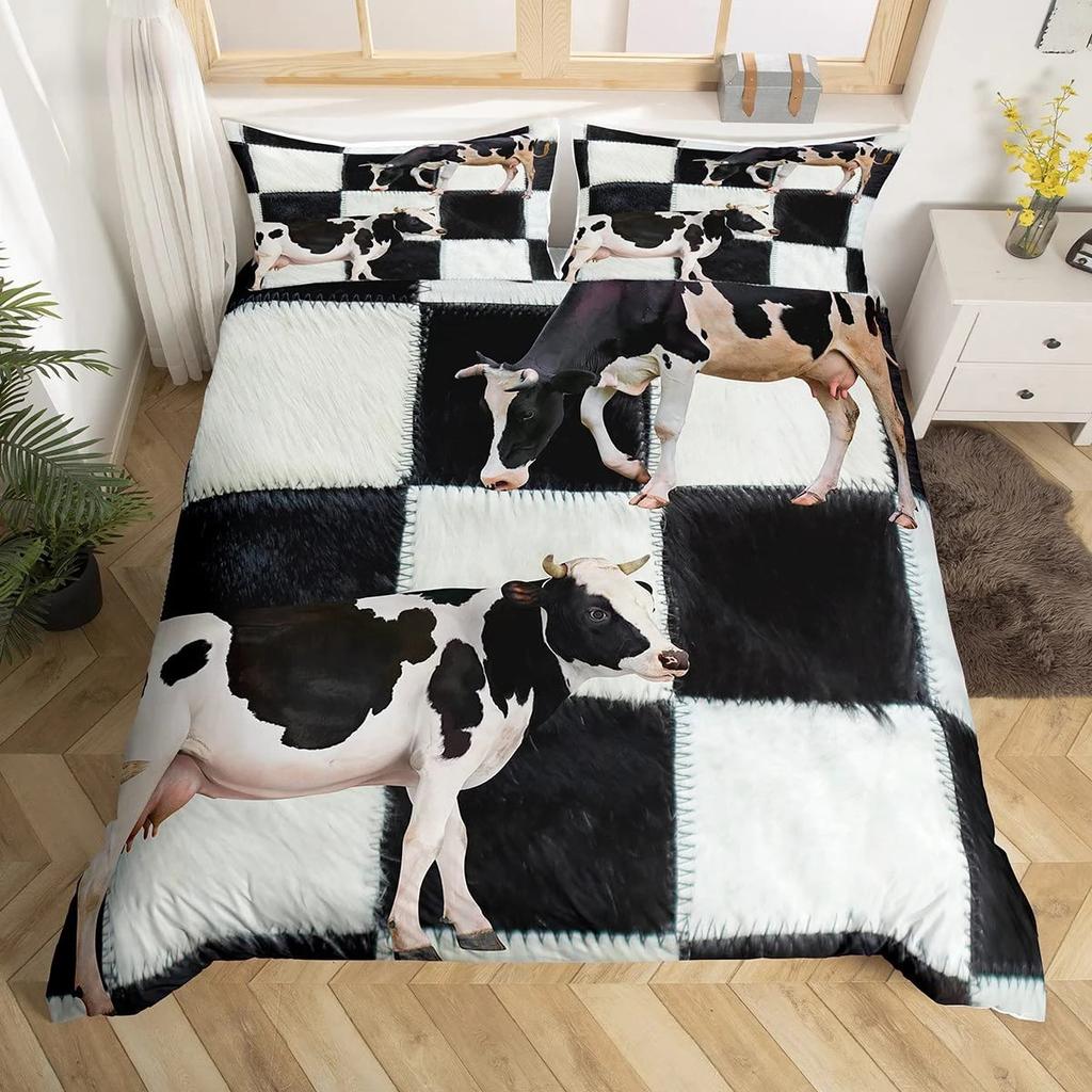 Home Bedding Set Cow Animal Print Duvet Cover Pillow Case, Boy Comforter Sets Bedroom Decoration, Birthday Gift Decoration