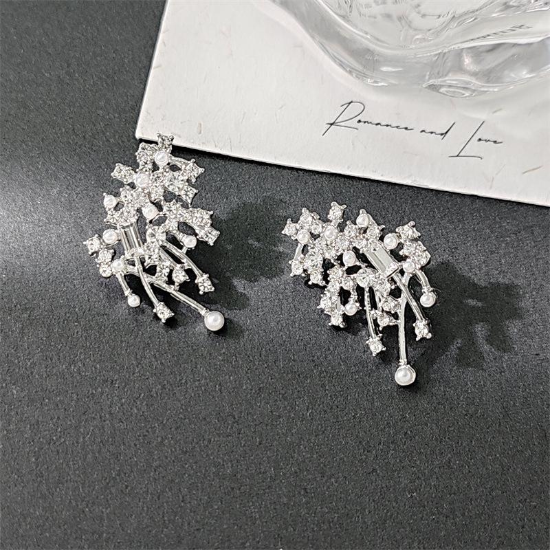 Vintage  Firework Stud Earrings For Women Elegant Double Row Imitation Pearl Earring Girl Party Wedding Jewelry