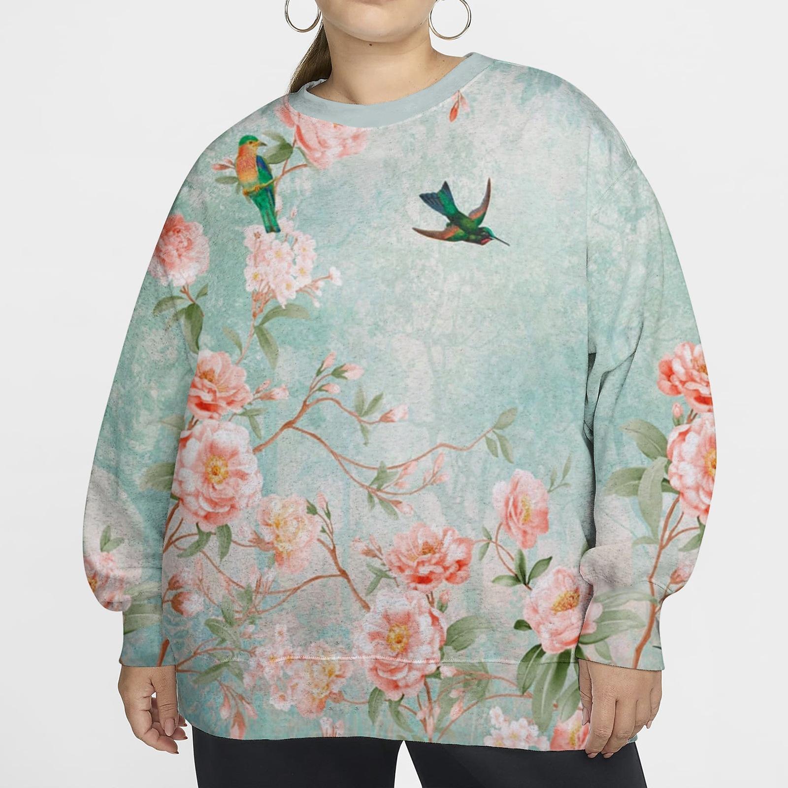 Толстовка с круглым вырезом и цветочным принтом больших размеров — фото 7
