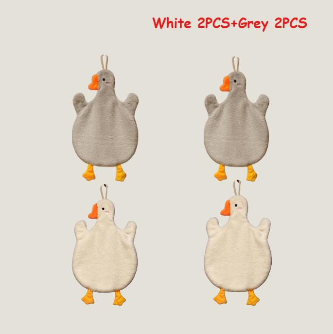 Hanging Coral Fleece Hand Towel Cartoon Animal Absorbent Kitchen Bathroom Washcloth Cute Goose Children Home Towels