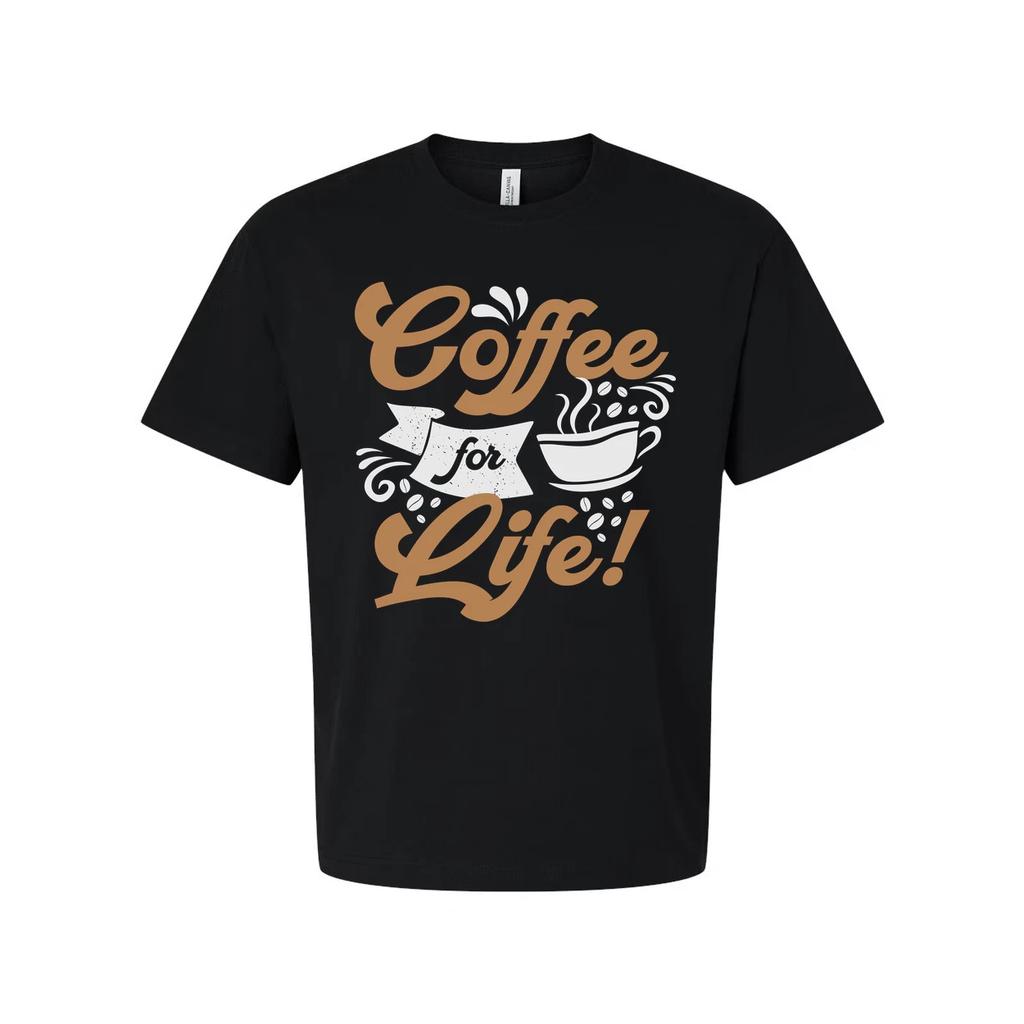 Coffee For Life Unisex Graphic Tee With Coffee Cup Motif Short Sleeve Casual Shi