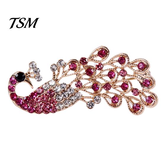 Women Brooch Pin Shiny Lovely Fashion Collar Peacock Shape for Wedding Rhinestone Rose