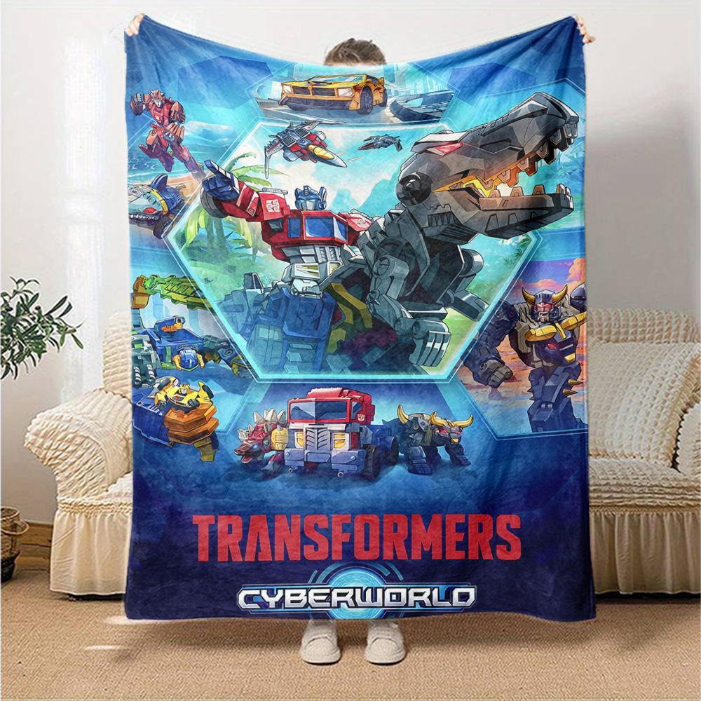 Transformers Cyberworld Action Figures Flannel Blanket Super Soft Warm Cozy Blanket for Sofa Bed Office Travel All‑Season Home Decor Gift