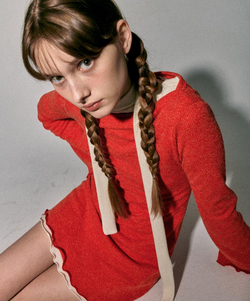 Kkuape Knit Onepiece & Muffler Set_Red Orange