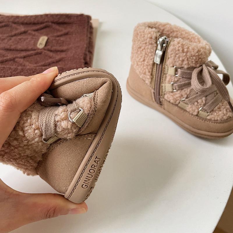 Girls' Cotton Boots Winter New Baby Girls' Short Boots Lamb Fur Soft Soled Toddler Shoes