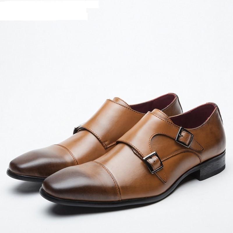 Fashion Men's Genuine Leather Shoes Wedding Party Shoes Black Brown With Buckle Man Dress Shoes H358