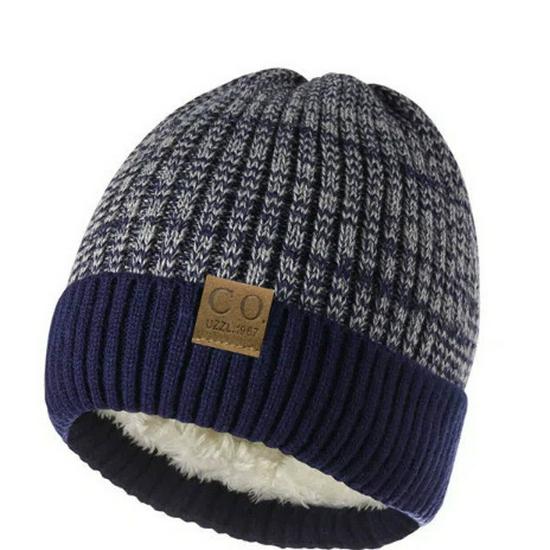 Men's Winter Thickened Warm Knit Hat - Velvet-Lined Wool Black Hat for Boys